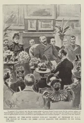 Invigningen av South London Fine-Art Gallery i Peckham av HKH prinsen av Wales, Sir James Linton läser anförandet till hans kungliga höghet